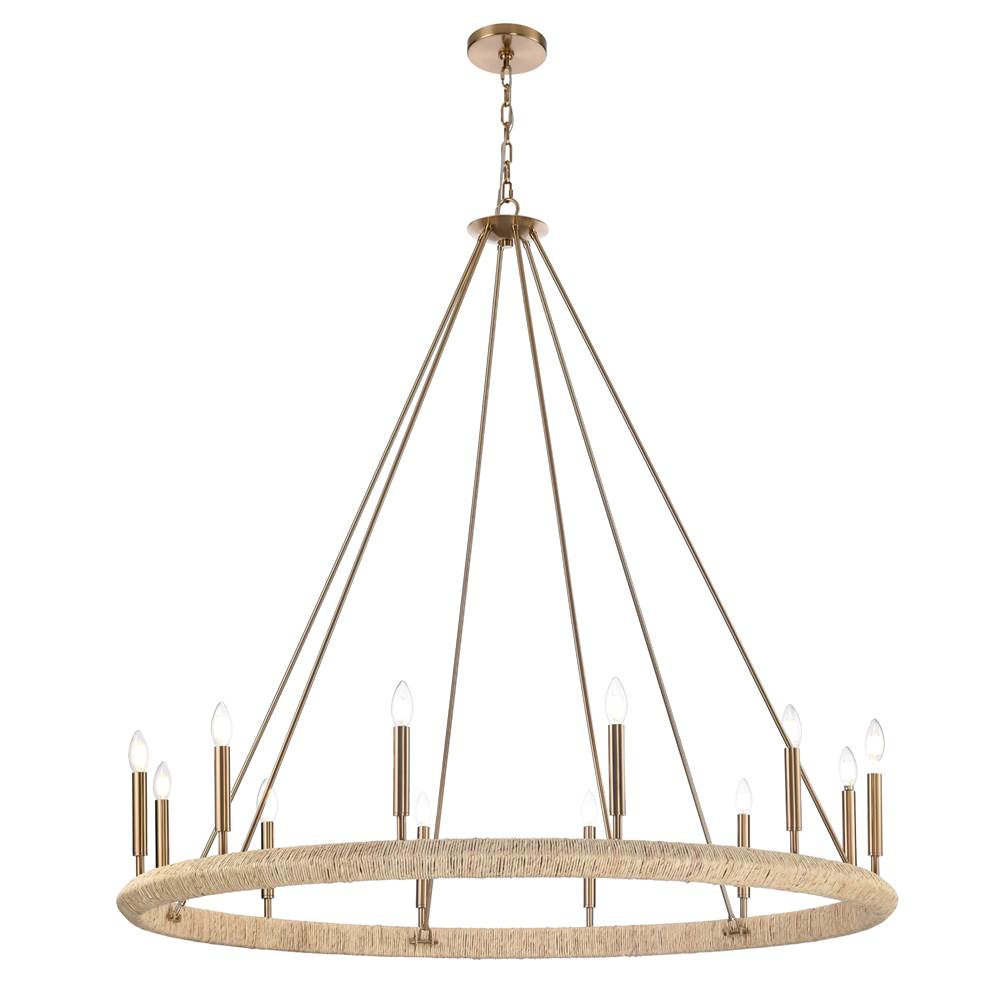 Arabela Lighting 85433-12 Lacquered Gold 52'' Cabana Chandelier In Lacquered Gold With Dried Corn Leaf Wrap Image 1