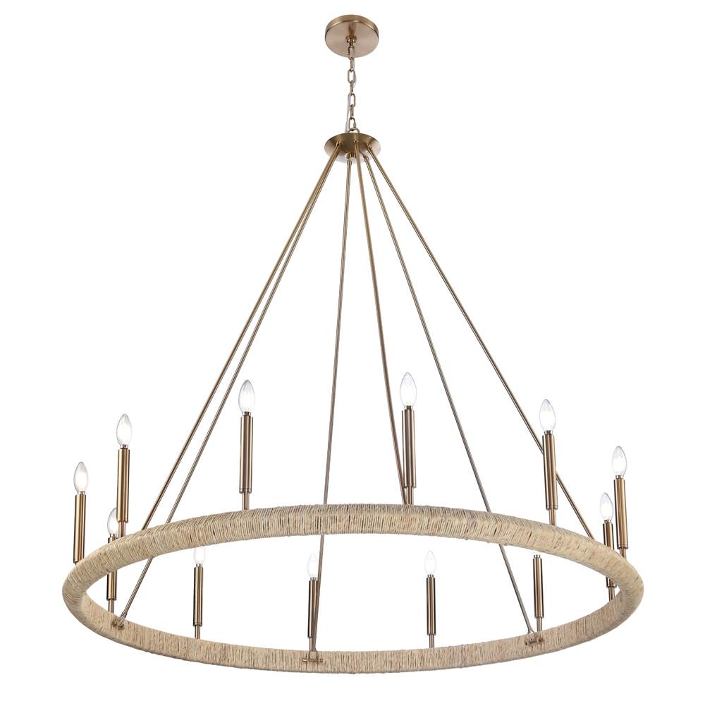Arabela Lighting Cabana 52'' Cabana Chandelier In Lacquered Gold With Dried Corn Leaf Wrap