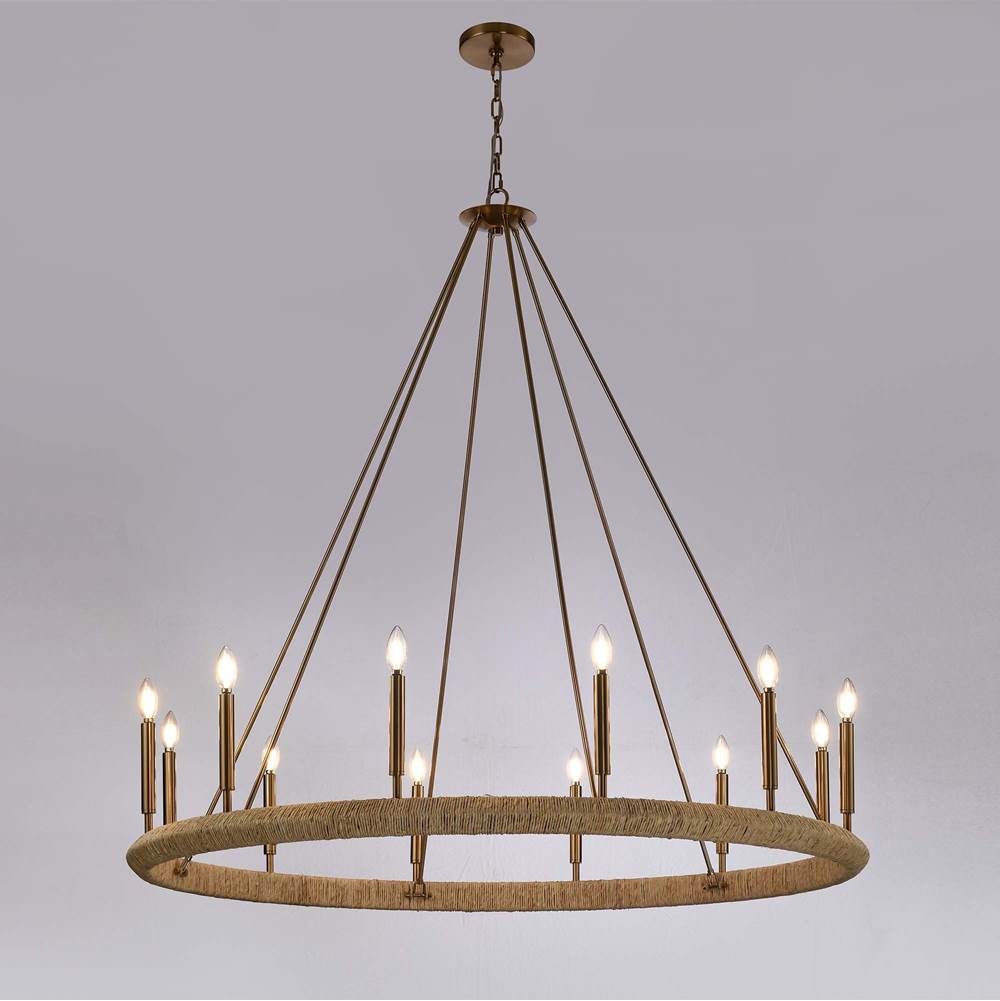 Arabela Lighting 85433-12 Lacquered Gold 52'' Cabana Chandelier In Lacquered Gold With Dried Corn Leaf Wrap Image 4