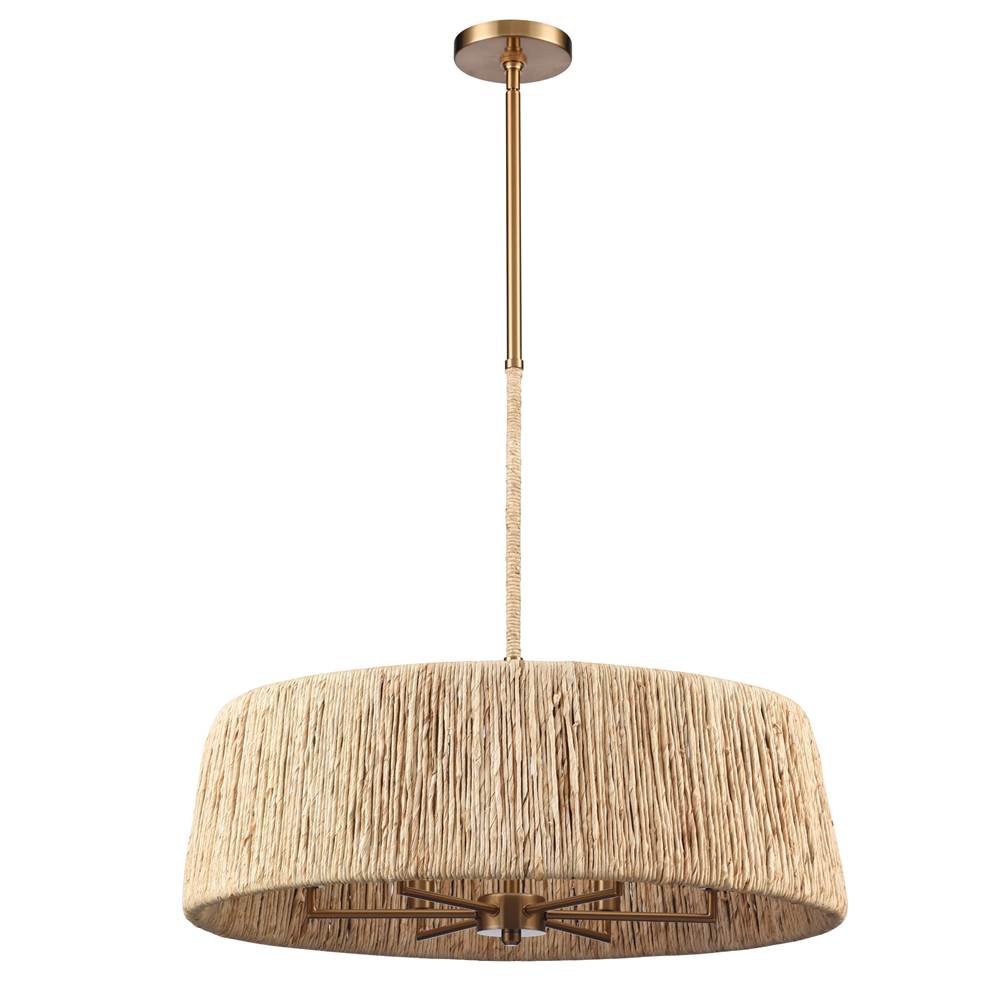 Arabela Lighting Cabana 26'' Cabana Pendant In Lacquered Gold With Dried Corn Leaf Wrap