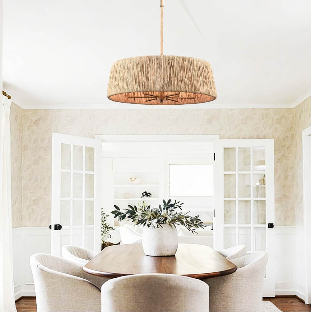 Arabela Lighting 85434-6 Lacquered Gold 26'' Cabana Pendant In Lacquered Gold With Dried Corn Leaf Wrap Image 3