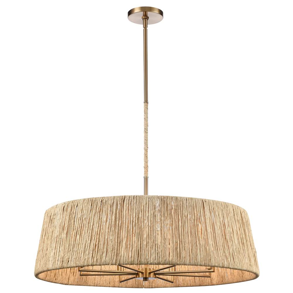 Arabela Lighting 85435-8 Lacquered Gold 34'' Cabana Pendant In Lacquered Gold With Dried Corn Leaf Wrap Image 1