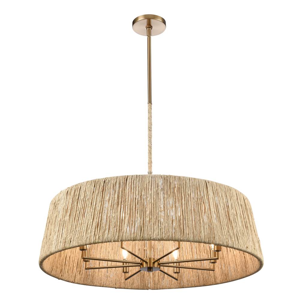 Arabela Lighting Cabana 34'' Cabana Pendant In Lacquered Gold With Dried Corn Leaf Wrap