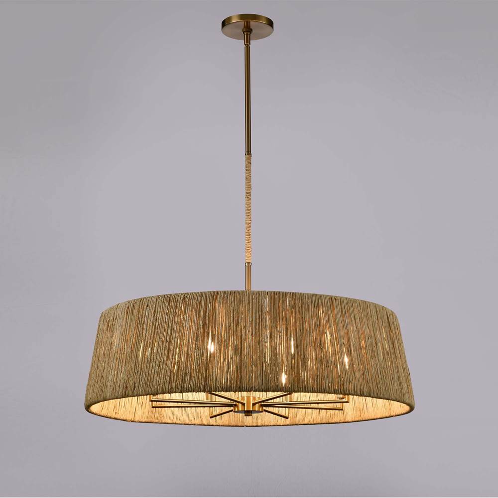 Arabela Lighting 85435-8 Lacquered Gold 34'' Cabana Pendant In Lacquered Gold With Dried Corn Leaf Wrap Image 4