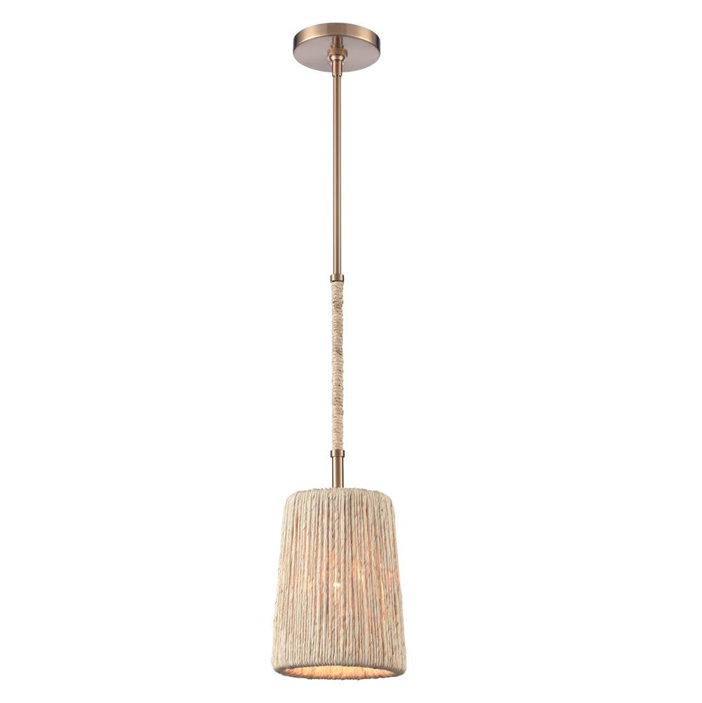 Arabela Lighting 85436-1 Lacquered Gold 9'' Cabana Pendant In Lacquered Gold With Dried Corn Leaf Wrap Image 1