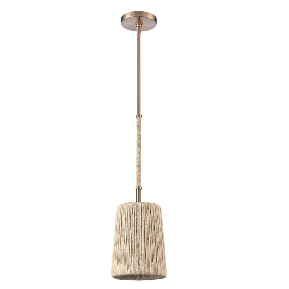 Arabela Lighting Cabana 9'' Cabana Pendant In Lacquered Gold With Dried Corn Leaf Wrap