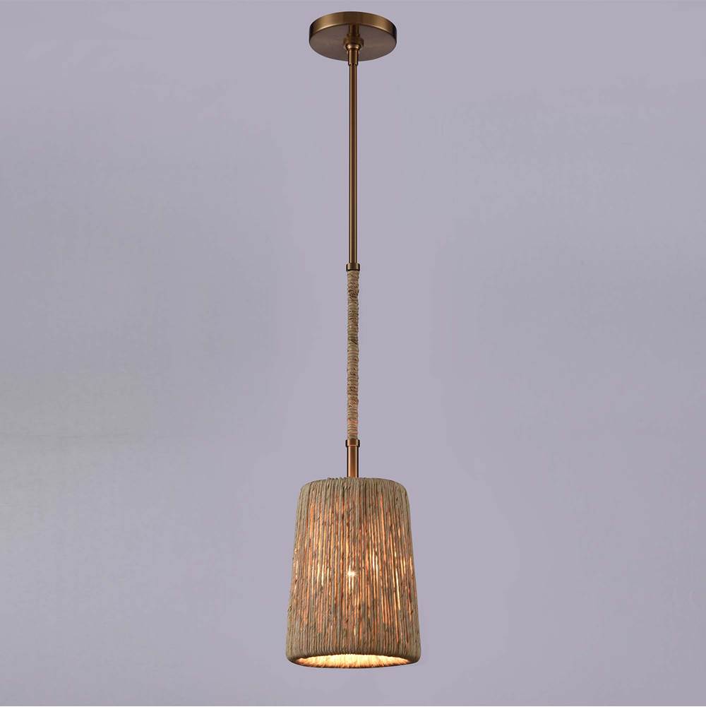 Arabela Lighting 85436-1 Lacquered Gold 9'' Cabana Pendant In Lacquered Gold With Dried Corn Leaf Wrap Image 4