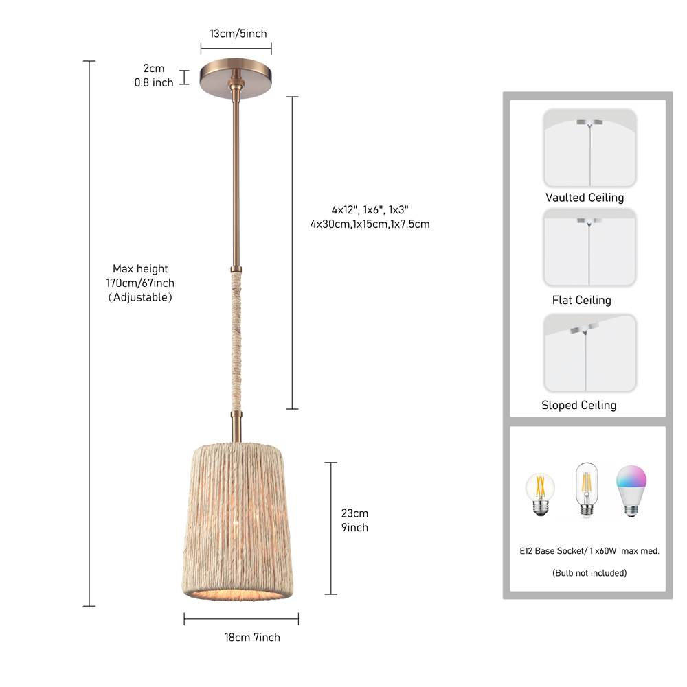 Arabela Lighting 85436-1 Lacquered Gold 9'' Cabana Pendant In Lacquered Gold With Dried Corn Leaf Wrap Image 2