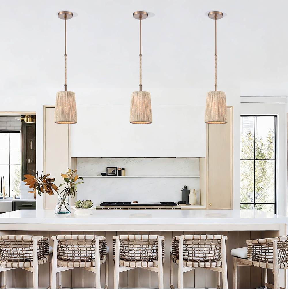 Arabela Lighting 85436-1 Lacquered Gold 9'' Cabana Pendant In Lacquered Gold With Dried Corn Leaf Wrap Image 3