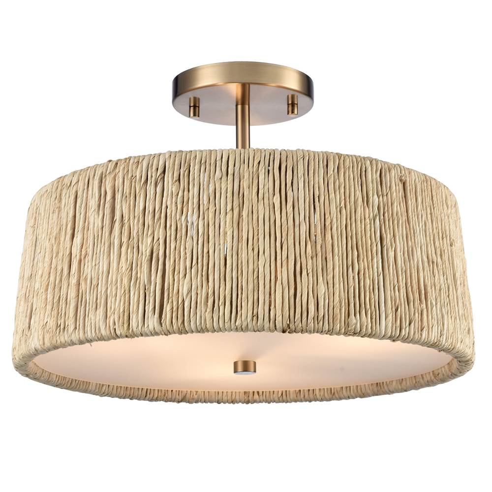Arabela Lighting 85437-3 Lacquered Gold 16'' Cabana Semi Flush In Lacquered Gold With Dried Corn Leaf Wrap Image 1