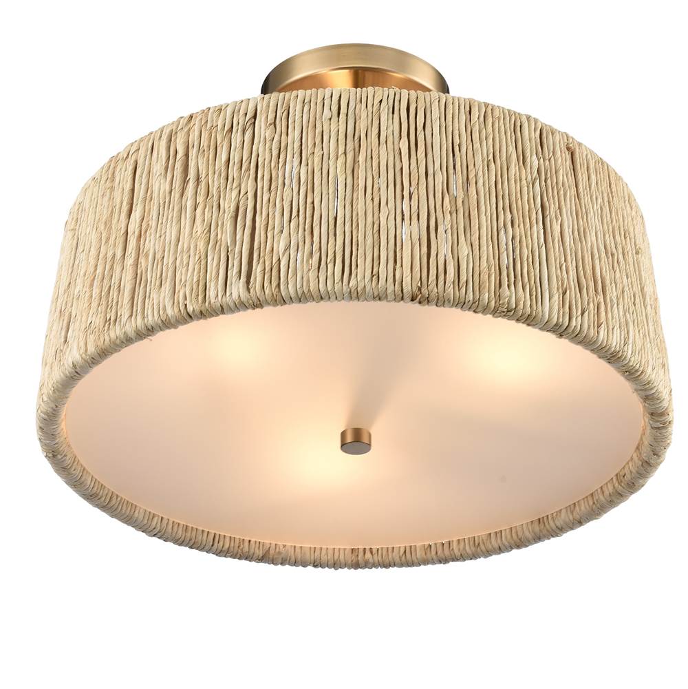 Arabela Lighting Cabana 16'' Cabana Semi Flush In Lacquered Gold With Dried Corn Leaf Wrap
