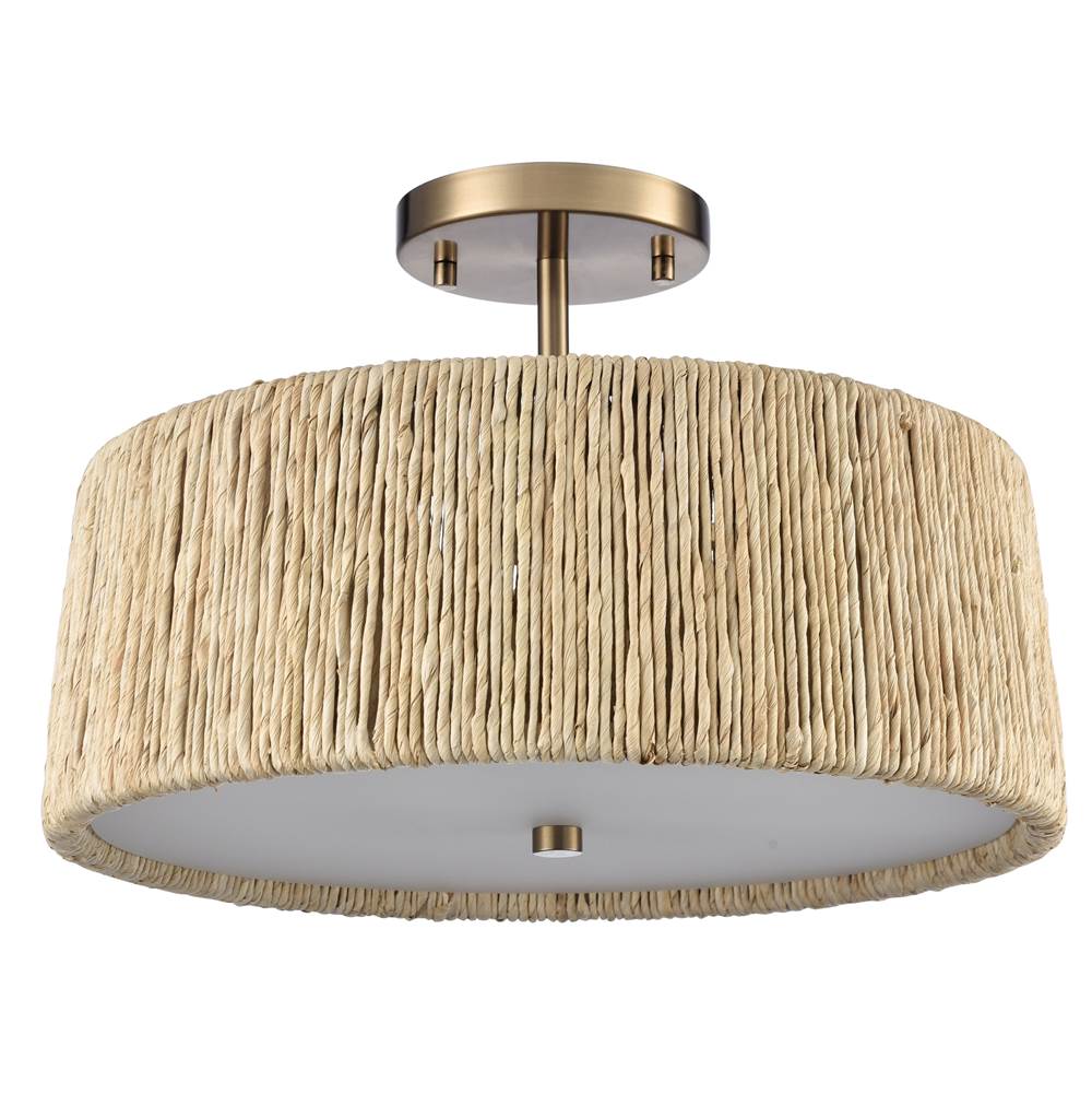 Arabela Lighting 85437-3 Lacquered Gold 16'' Cabana Semi Flush In Lacquered Gold With Dried Corn Leaf Wrap Image 6