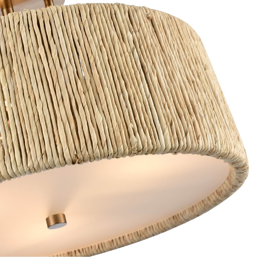 Arabela Lighting 85437-3 Lacquered Gold 16'' Cabana Semi Flush In Lacquered Gold With Dried Corn Leaf Wrap Image 5