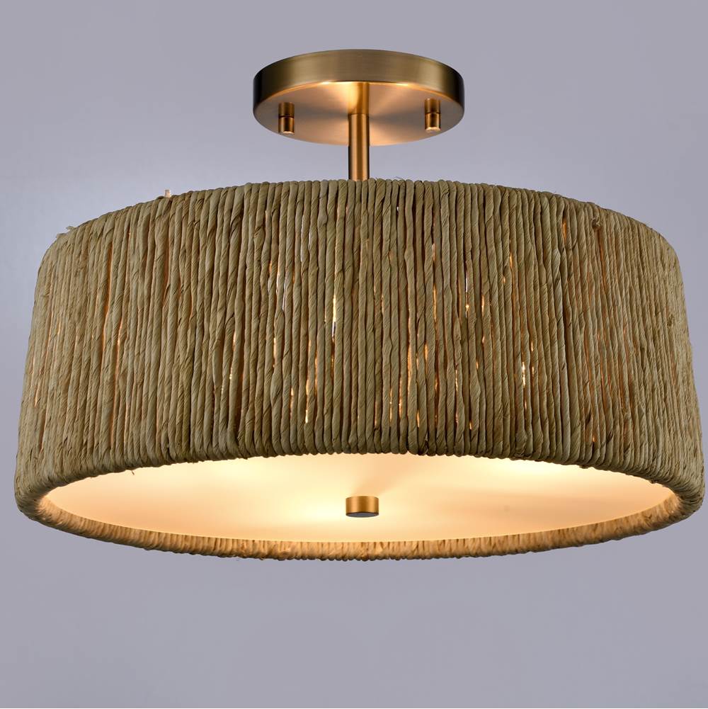 Arabela Lighting 85437-3 Lacquered Gold 16'' Cabana Semi Flush In Lacquered Gold With Dried Corn Leaf Wrap Image 4