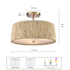 Arabela Lighting 85437-3 Lacquered Gold 16'' Cabana Semi Flush In Lacquered Gold With Dried Corn Leaf Wrap Image 2