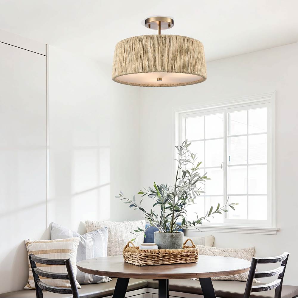 Arabela Lighting 85437-3 Lacquered Gold 16'' Cabana Semi Flush In Lacquered Gold With Dried Corn Leaf Wrap Image 3