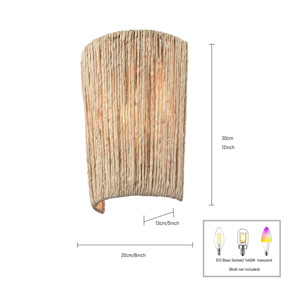 Arabela Lighting 85438-1 Lacquered Gold 11.75'' Cabana Sconce In Lacquered Gold With Dried Corn Leaf Wrap Image 2