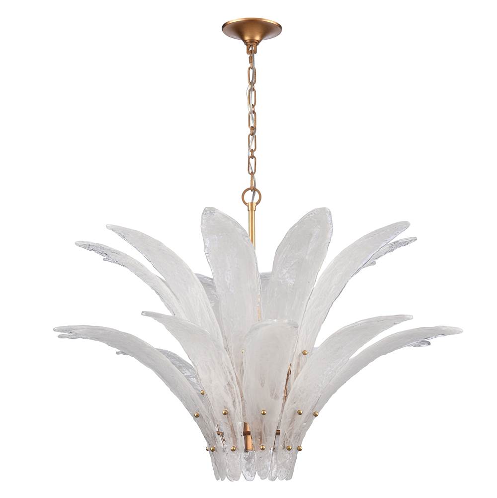 Arabela Lighting 85490-10 Antique Gold Leaf 39.5'' Fiore Pendant In Antique Gold Leaf With Textured Arctic Mist Glass Image 4