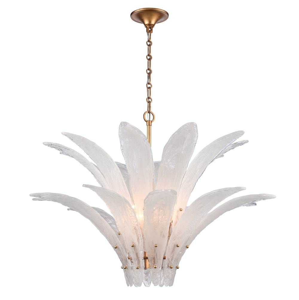 Arabela Lighting 85490-10 Antique Gold Leaf 39.5'' Fiore Pendant In Antique Gold Leaf With Textured Arctic Mist Glass Image 1
