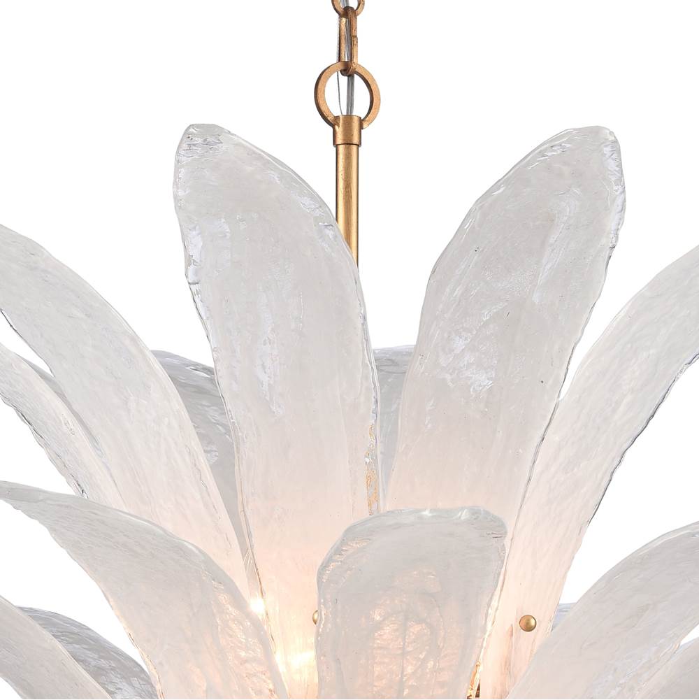 Arabela Lighting 85490-10 Antique Gold Leaf 39.5'' Fiore Pendant In Antique Gold Leaf With Textured Arctic Mist Glass Image 7