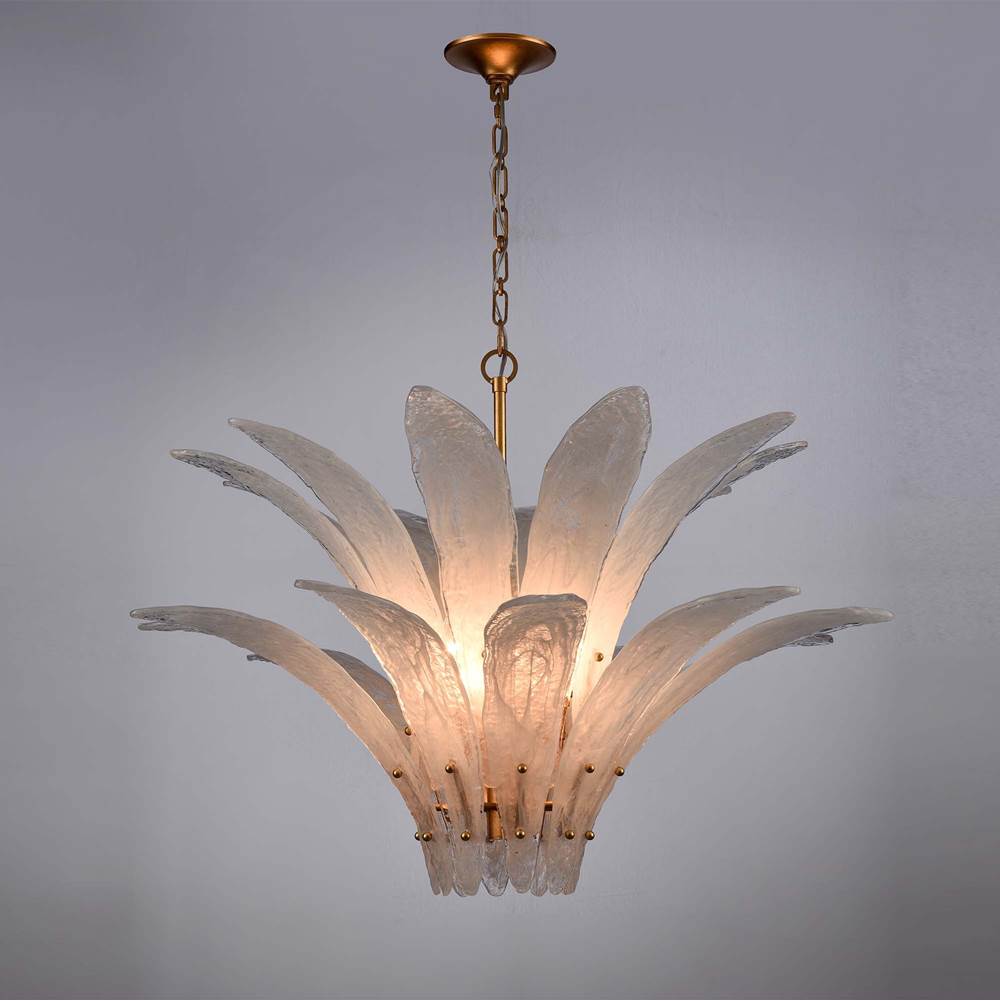Arabela Lighting 85490-10 Antique Gold Leaf 39.5'' Fiore Pendant In Antique Gold Leaf With Textured Arctic Mist Glass Image 6