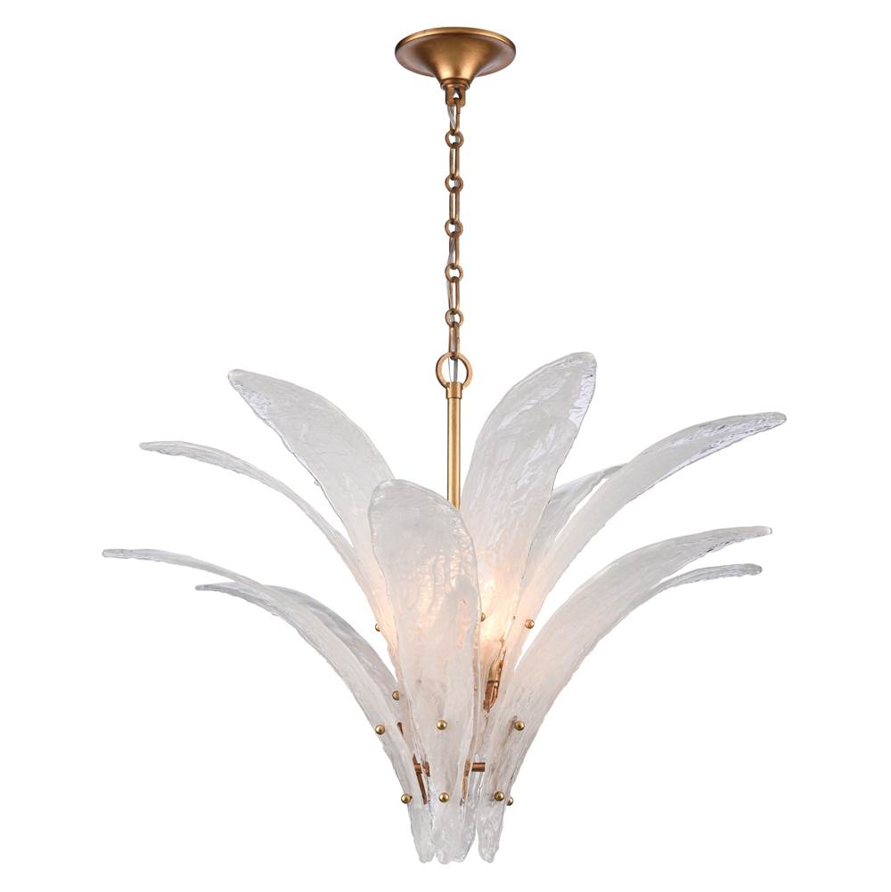 Arabela Lighting 85491-6 Antique Gold Leaf 32.25'' Fiore Pendant In Antique Gold Leaf With Textured Arctic Mist Glass Image 1
