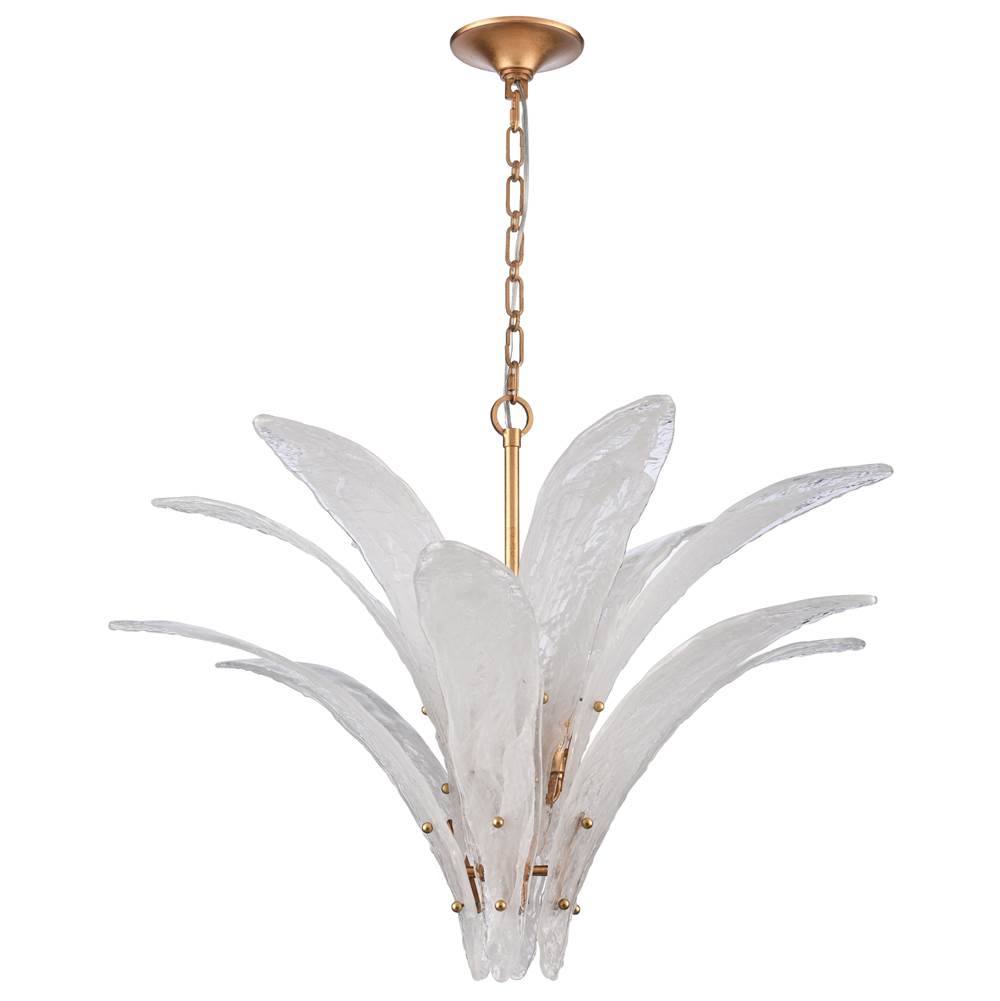 Arabela Lighting 85491-6 Antique Gold Leaf 32.25'' Fiore Pendant In Antique Gold Leaf With Textured Arctic Mist Glass Image 8