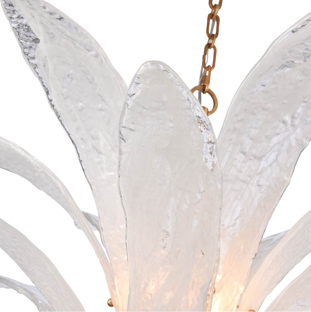 Arabela Lighting 85491-6 Antique Gold Leaf 32.25'' Fiore Pendant In Antique Gold Leaf With Textured Arctic Mist Glass Image 6