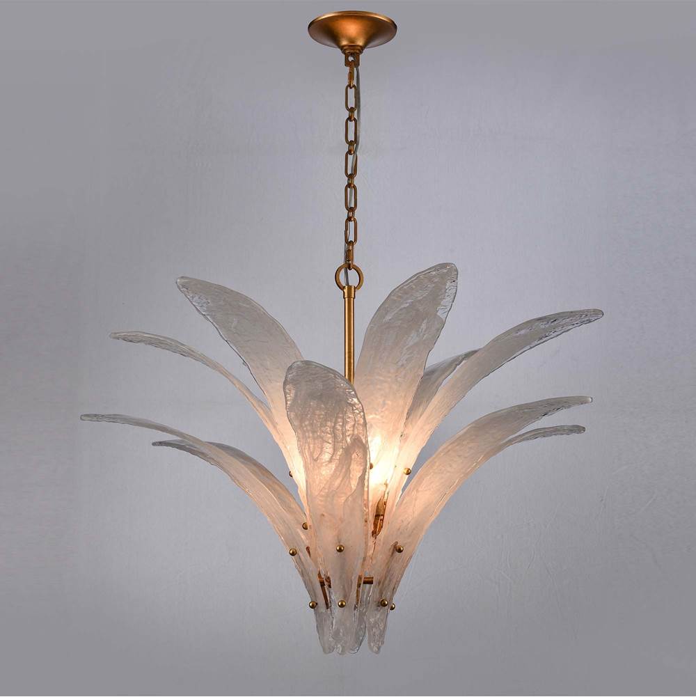 Arabela Lighting 85491-6 Antique Gold Leaf 32.25'' Fiore Pendant In Antique Gold Leaf With Textured Arctic Mist Glass Image 5