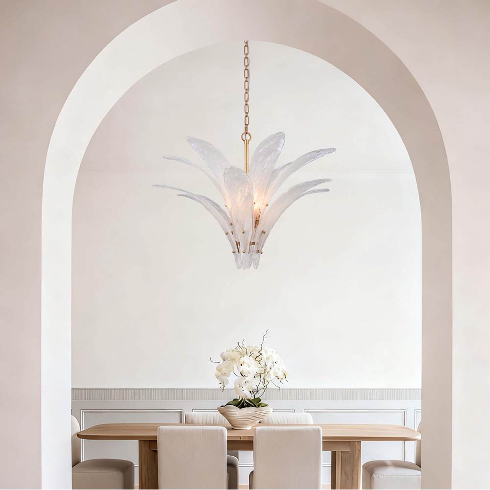 Arabela Lighting 85491-6 Antique Gold Leaf 32.25'' Fiore Pendant In Antique Gold Leaf With Textured Arctic Mist Glass Image 3