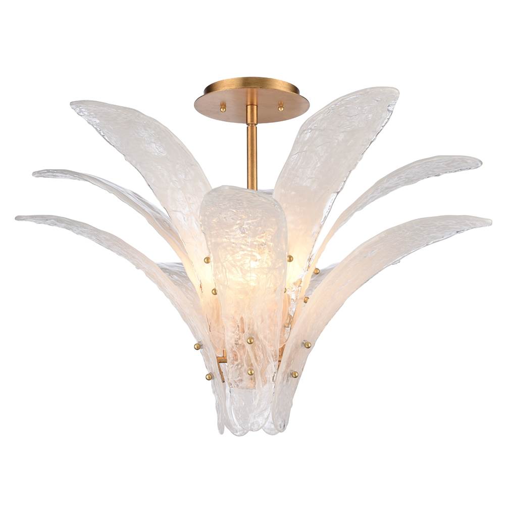Arabela Lighting 85494-5 Antique Gold Leaf 33'' Fiore Semi Flush In Antique Gold Leaf With Textured Arctic Mist Glass Image 1