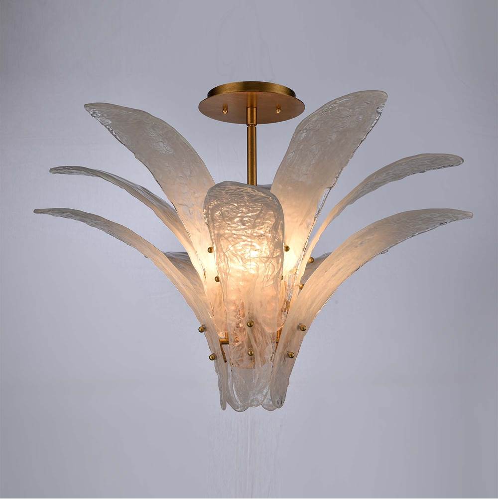 Arabela Lighting 85494-5 Antique Gold Leaf 33'' Fiore Semi Flush In Antique Gold Leaf With Textured Arctic Mist Glass Image 3