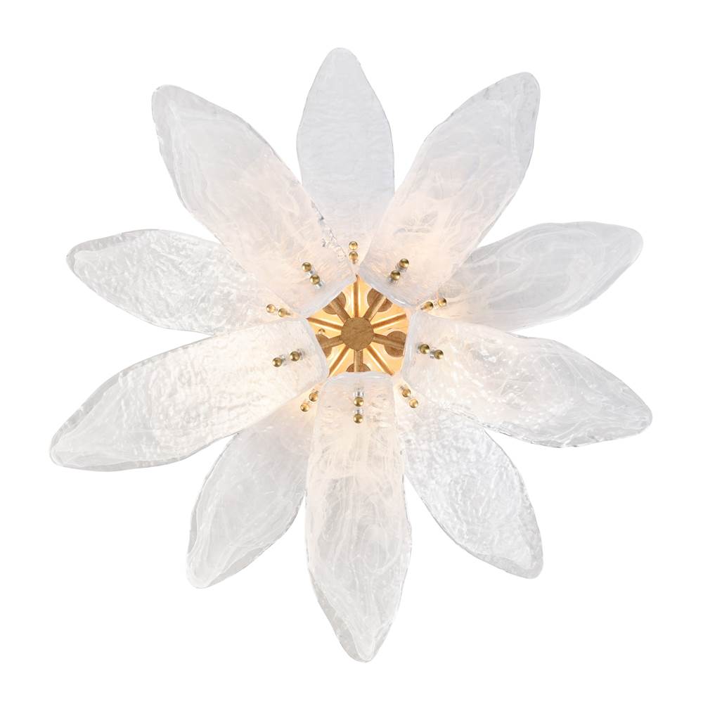 Arabela Lighting Fiore 33'' Fiore Semi Flush In Antique Gold Leaf With Textured Arctic Mist Glass