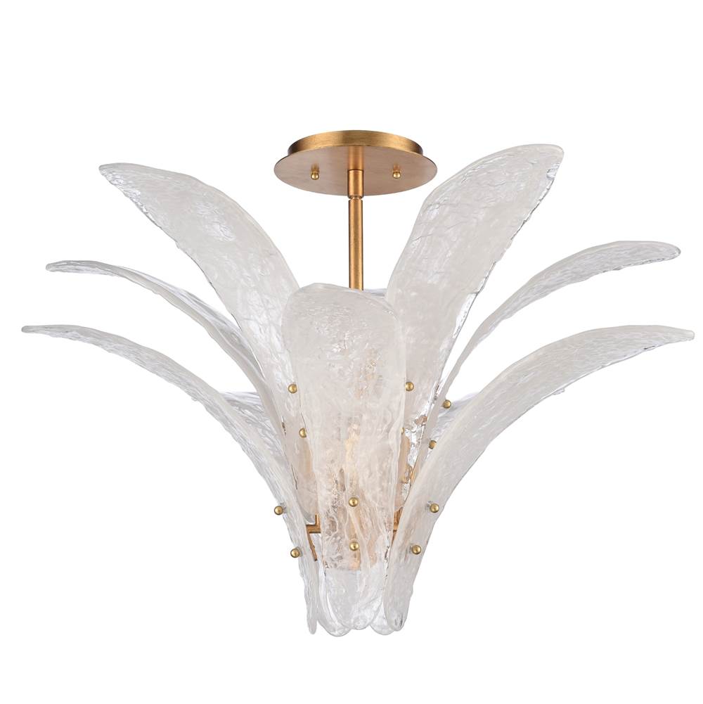 Arabela Lighting 85494-5 Antique Gold Leaf 33'' Fiore Semi Flush In Antique Gold Leaf With Textured Arctic Mist Glass Image 7