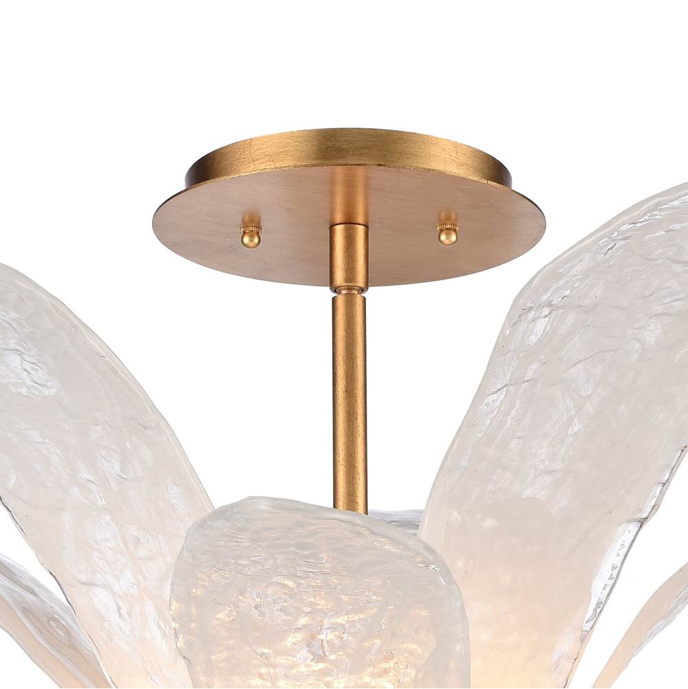 Arabela Lighting 85494-5 Antique Gold Leaf 33'' Fiore Semi Flush In Antique Gold Leaf With Textured Arctic Mist Glass Image 6