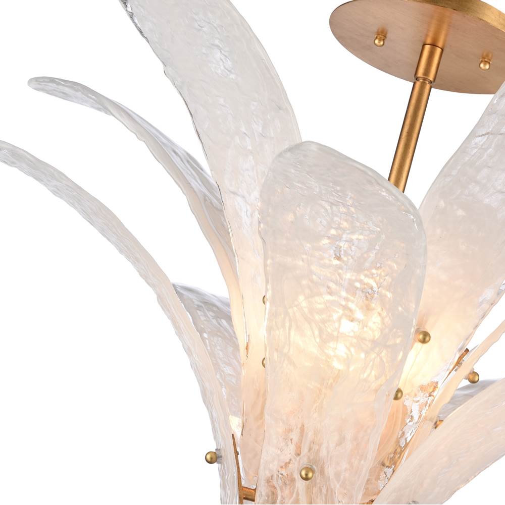 Arabela Lighting 85494-5 Antique Gold Leaf 33'' Fiore Semi Flush In Antique Gold Leaf With Textured Arctic Mist Glass Image 4