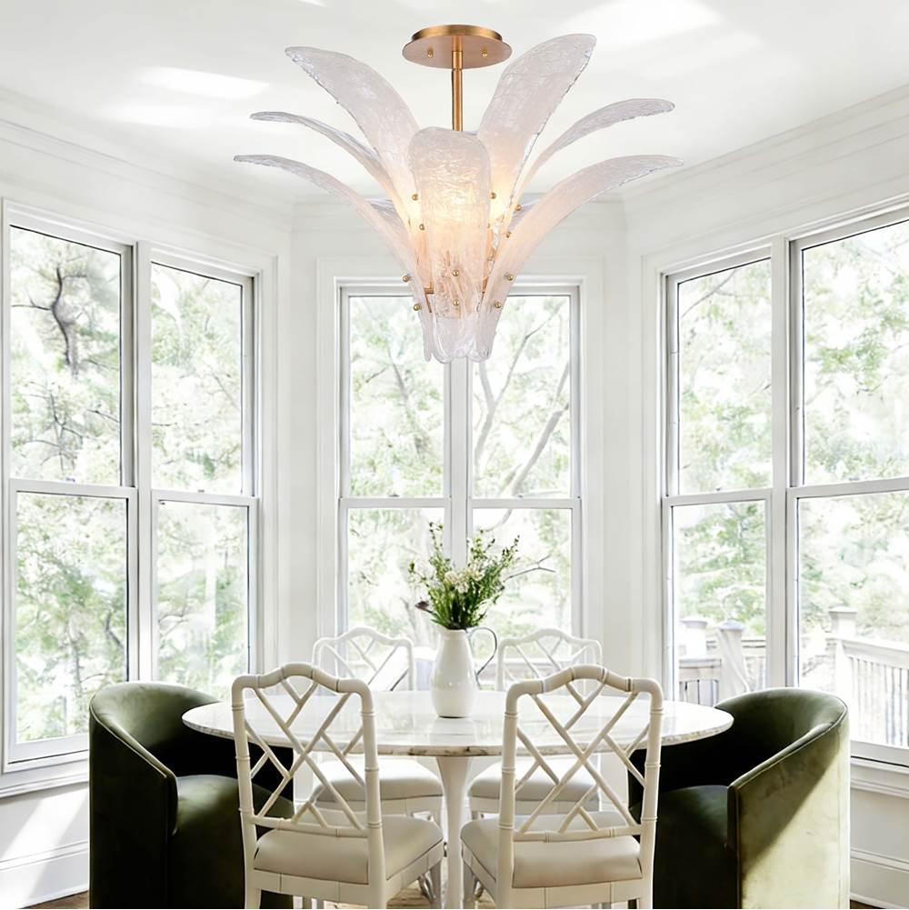 Arabela Lighting 85494-5 Antique Gold Leaf 33'' Fiore Semi Flush In Antique Gold Leaf With Textured Arctic Mist Glass Image 2