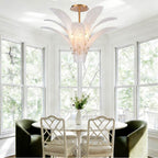Arabela Lighting 85494-5 Antique Gold Leaf 33'' Fiore Semi Flush In Antique Gold Leaf With Textured Arctic Mist Glass Image 2