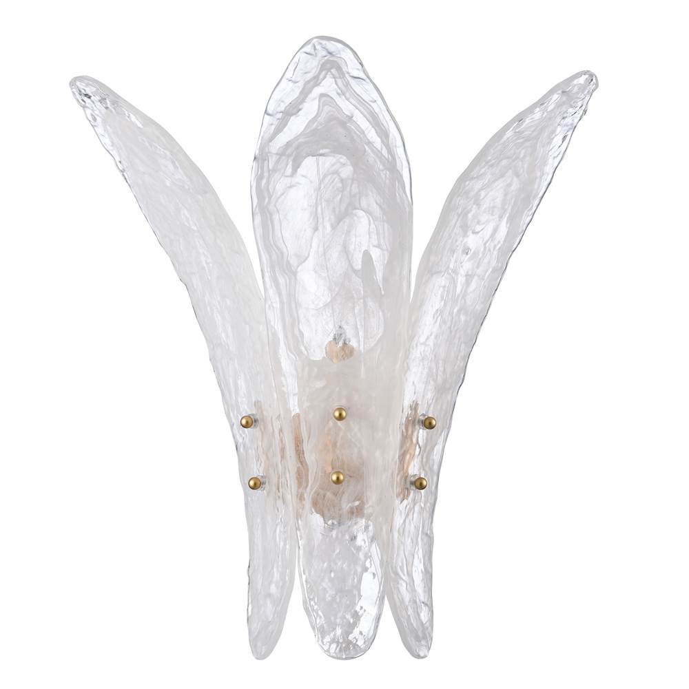 Arabela Lighting Fiore 17.5'' Fiore Sconce In Antique Gold Leaf With Textured Arctic Mist Glass