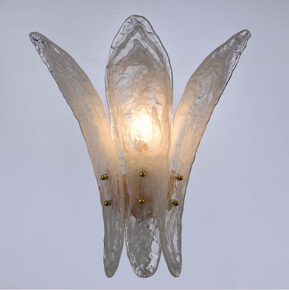 Arabela Lighting 85495-1 Antique Gold Leaf 17.5'' Fiore Sconce In Antique Gold Leaf With Textured Arctic Mist Glass Image 4