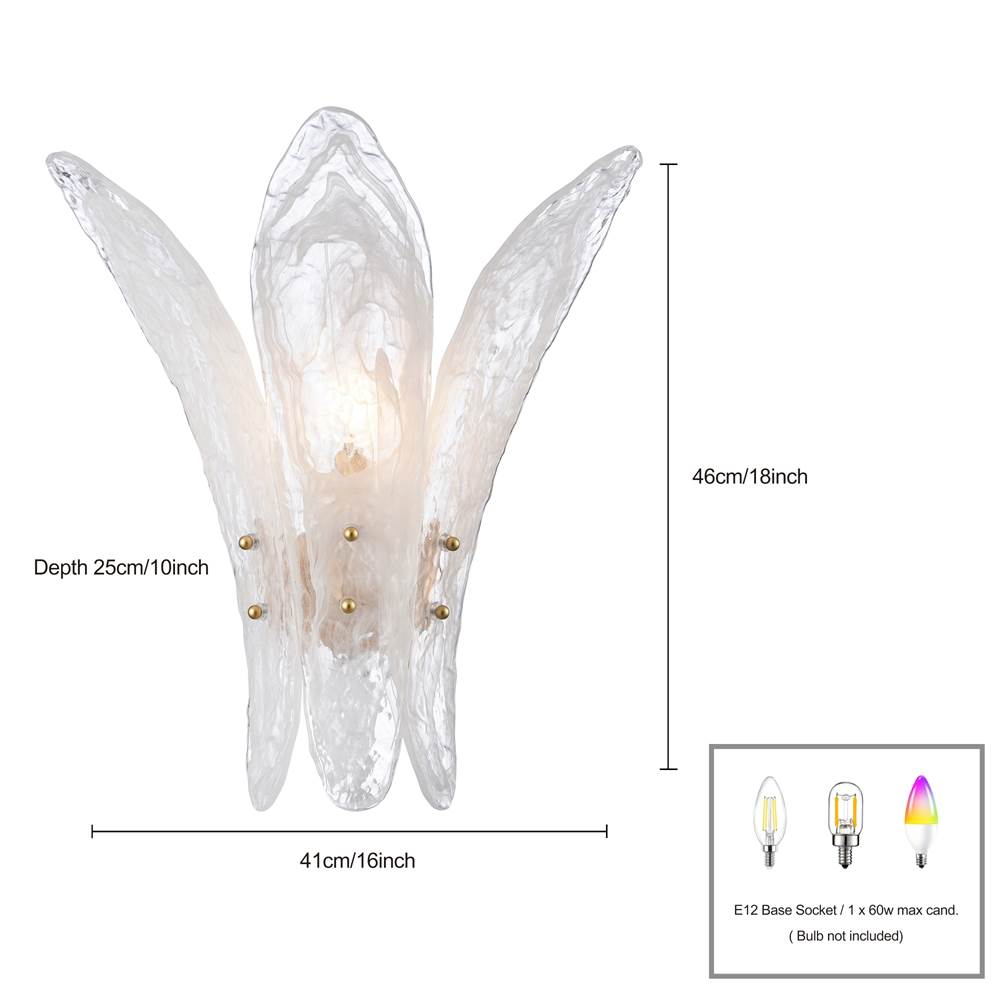 Arabela Lighting 85495-1 Antique Gold Leaf 17.5'' Fiore Sconce In Antique Gold Leaf With Textured Arctic Mist Glass Image 2