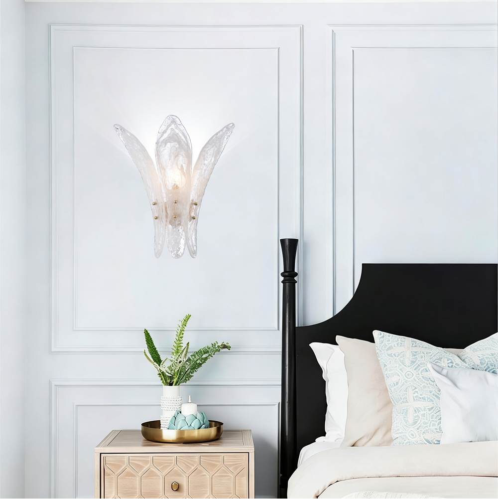 Arabela Lighting 85495-1 Antique Gold Leaf 17.5'' Fiore Sconce In Antique Gold Leaf With Textured Arctic Mist Glass Image 3