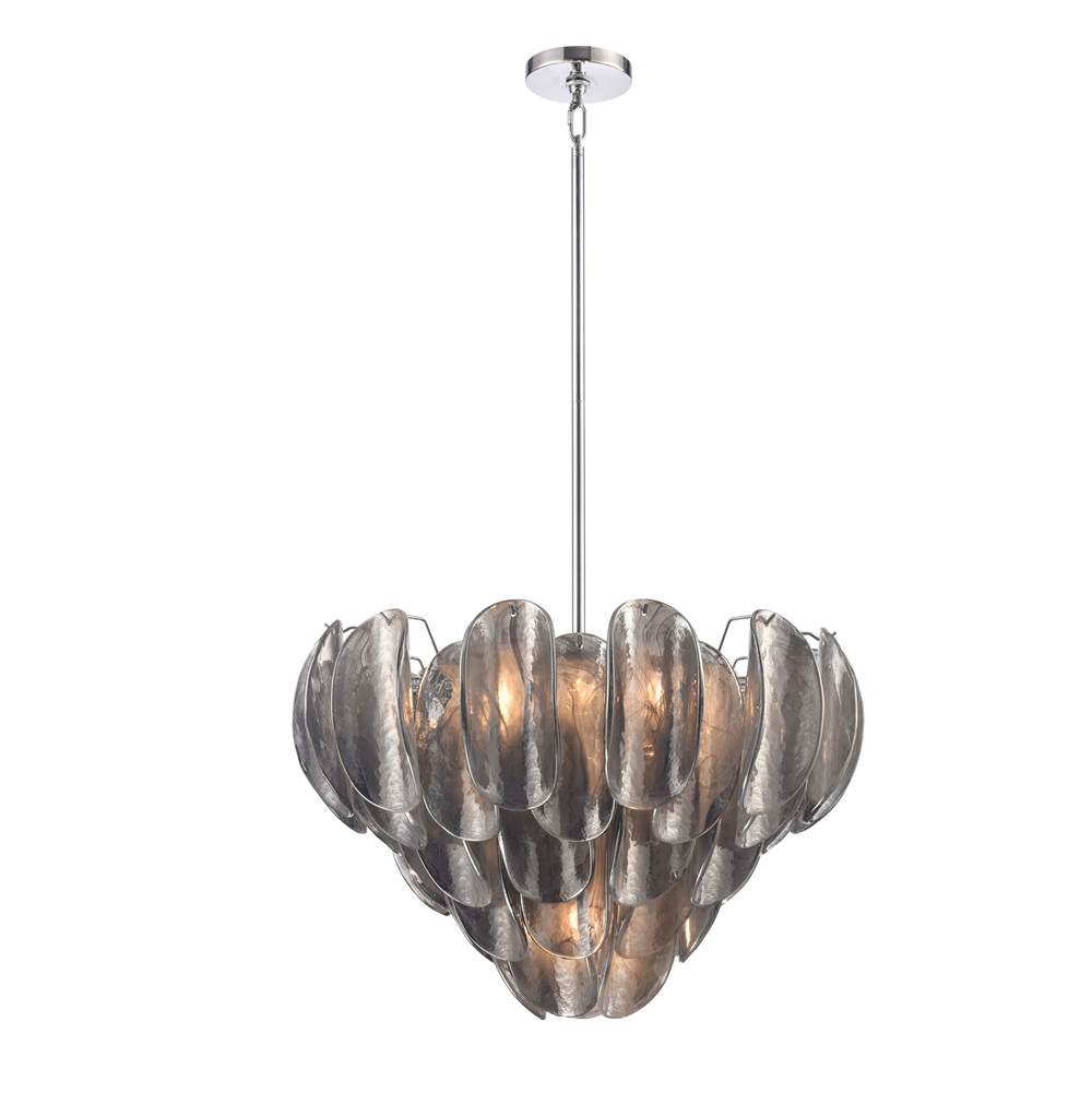 Arabela Lighting 85510-7 Polished Chrome 26'' Chateau Pendant In Polished Chrome With Curved Dark Gray Smoke Glass Image 1