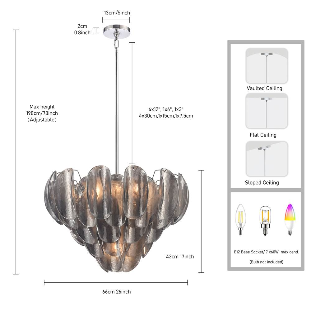 Arabela Lighting 85510-7 Polished Chrome 26'' Chateau Pendant In Polished Chrome With Curved Dark Gray Smoke Glass Image 2