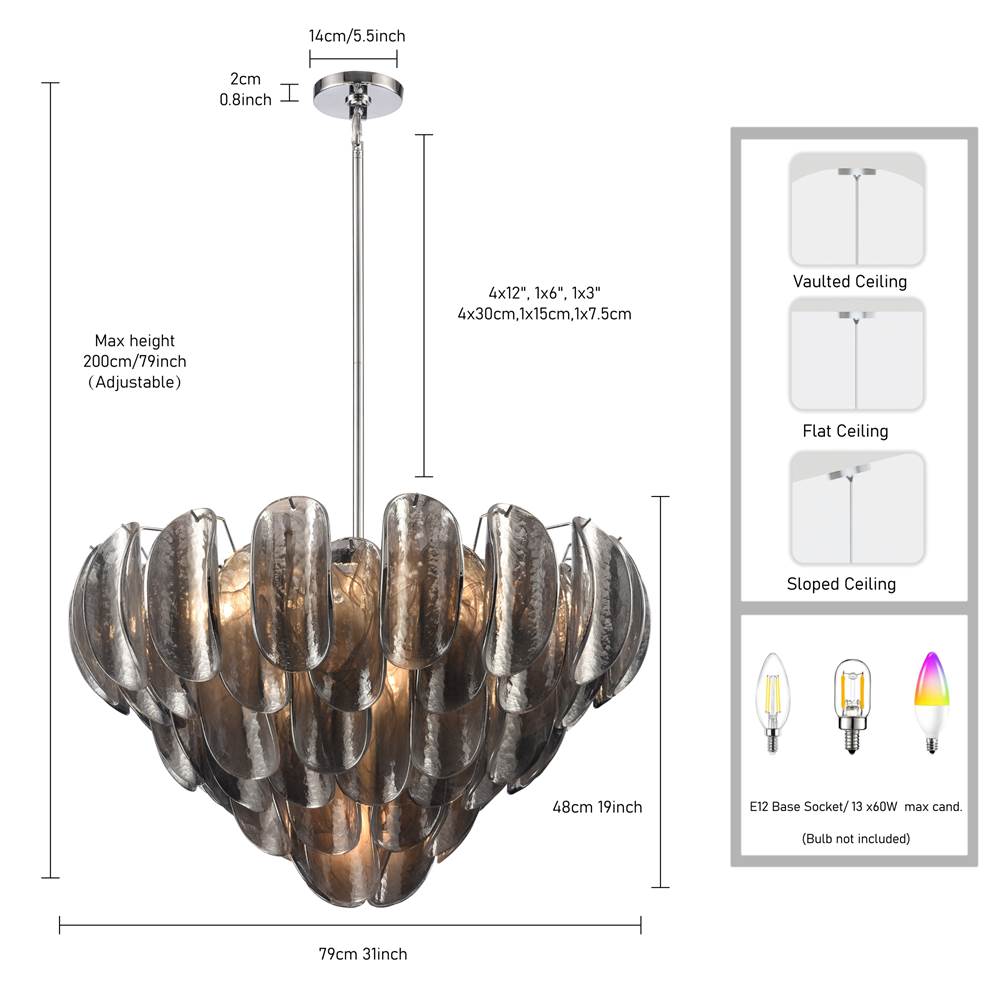 Arabela Lighting 85511-13 Polished Chrome 31.5'' Chateau Pendant In Polished Chrome With Curved Dark Gray Smoke Glass Image 2