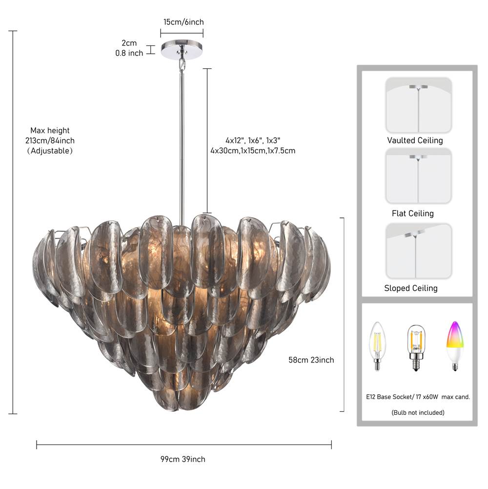 Arabela Lighting 85512-17 Polished Chrome 39.5'' Chateau Pendant In Polished Chrome With Curved Dark Gray Smoke Glass Image 2