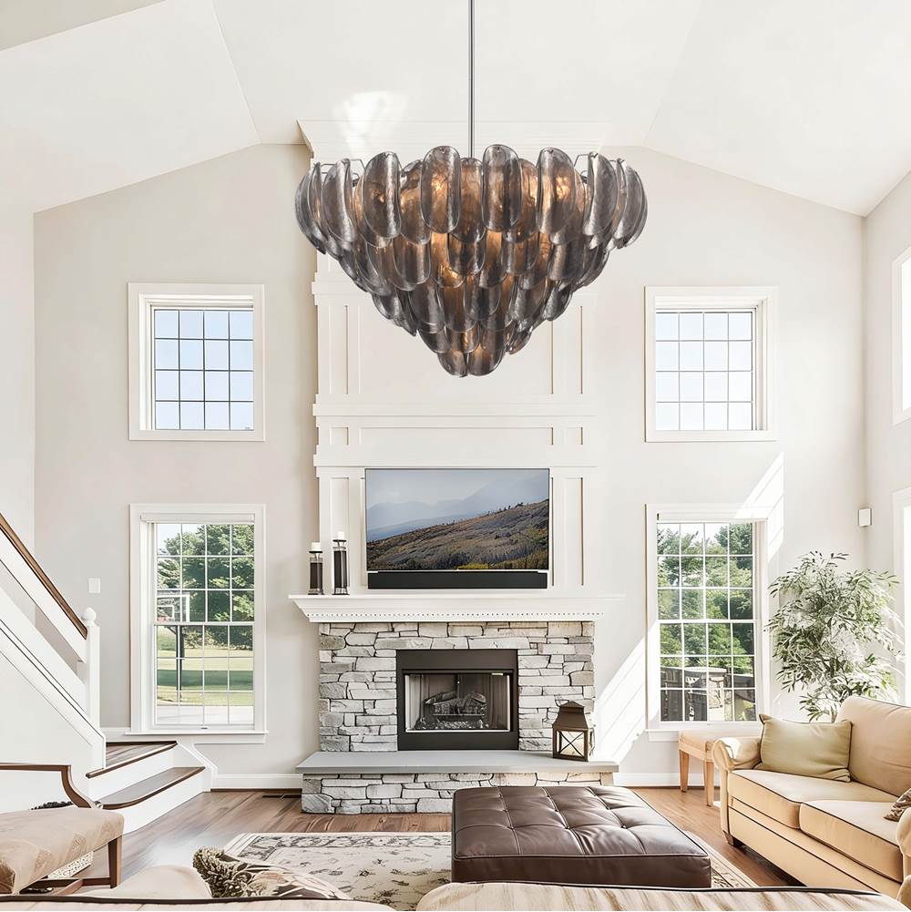 Arabela Lighting 85512-17 Polished Chrome 39.5'' Chateau Pendant In Polished Chrome With Curved Dark Gray Smoke Glass Image 3