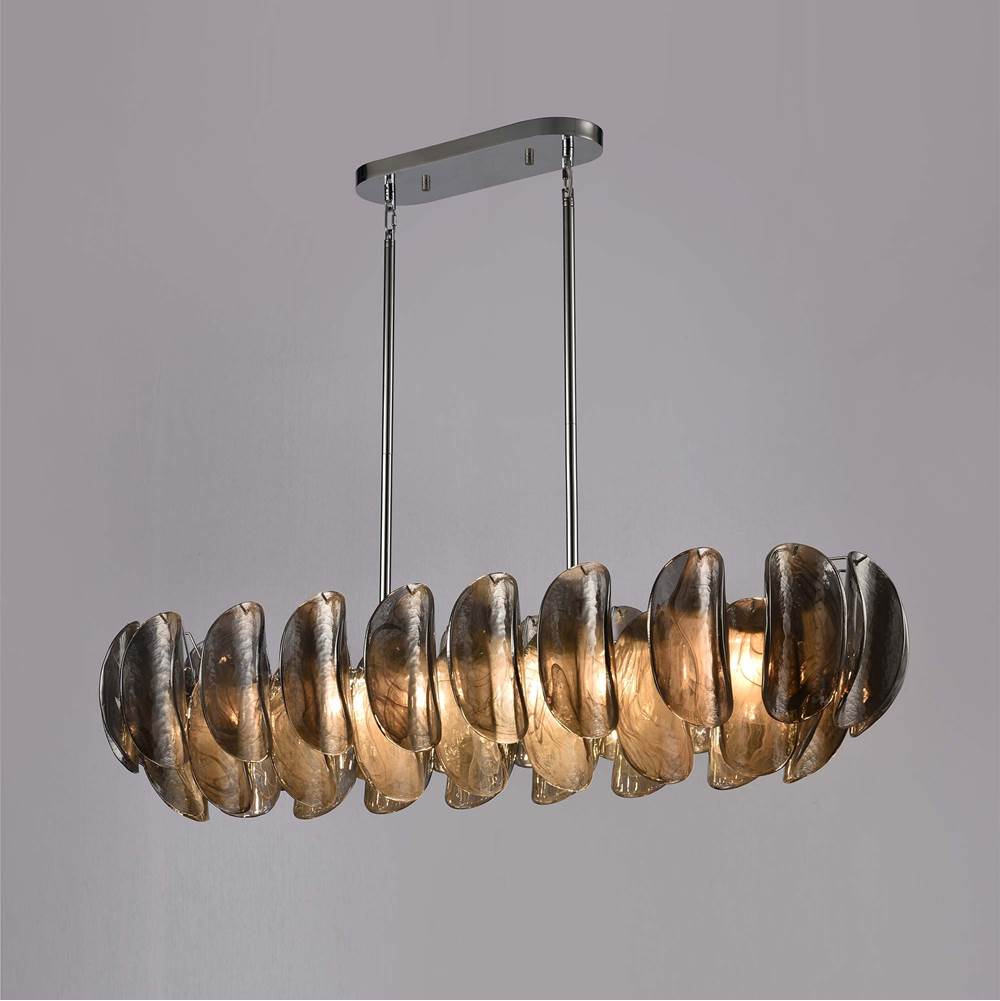 Arabela Lighting 85513-6 Polished Chrome 47.25'' Chateau Linear Chandelier In Polished Chrome With Curved Dark Gray Smoke Glass Image 4