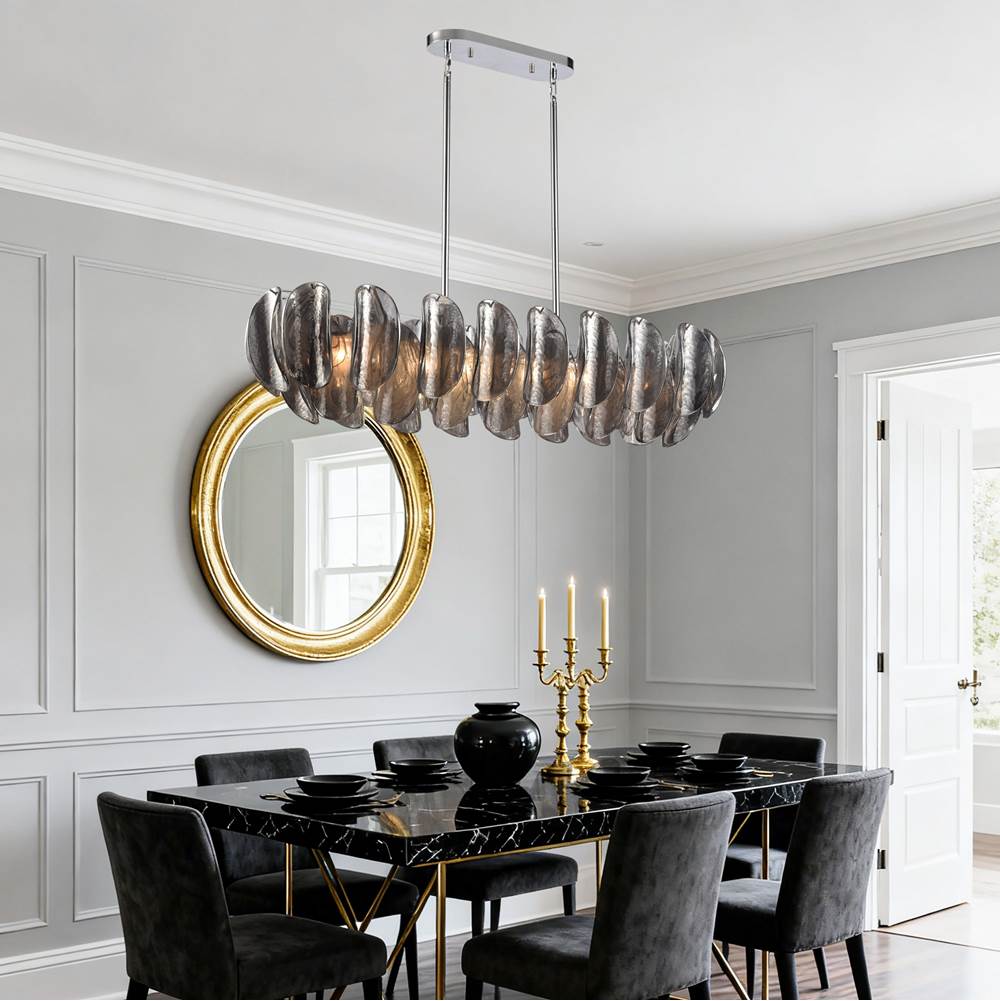 Arabela Lighting 85513-6 Polished Chrome 47.25'' Chateau Linear Chandelier In Polished Chrome With Curved Dark Gray Smoke Glass Image 3