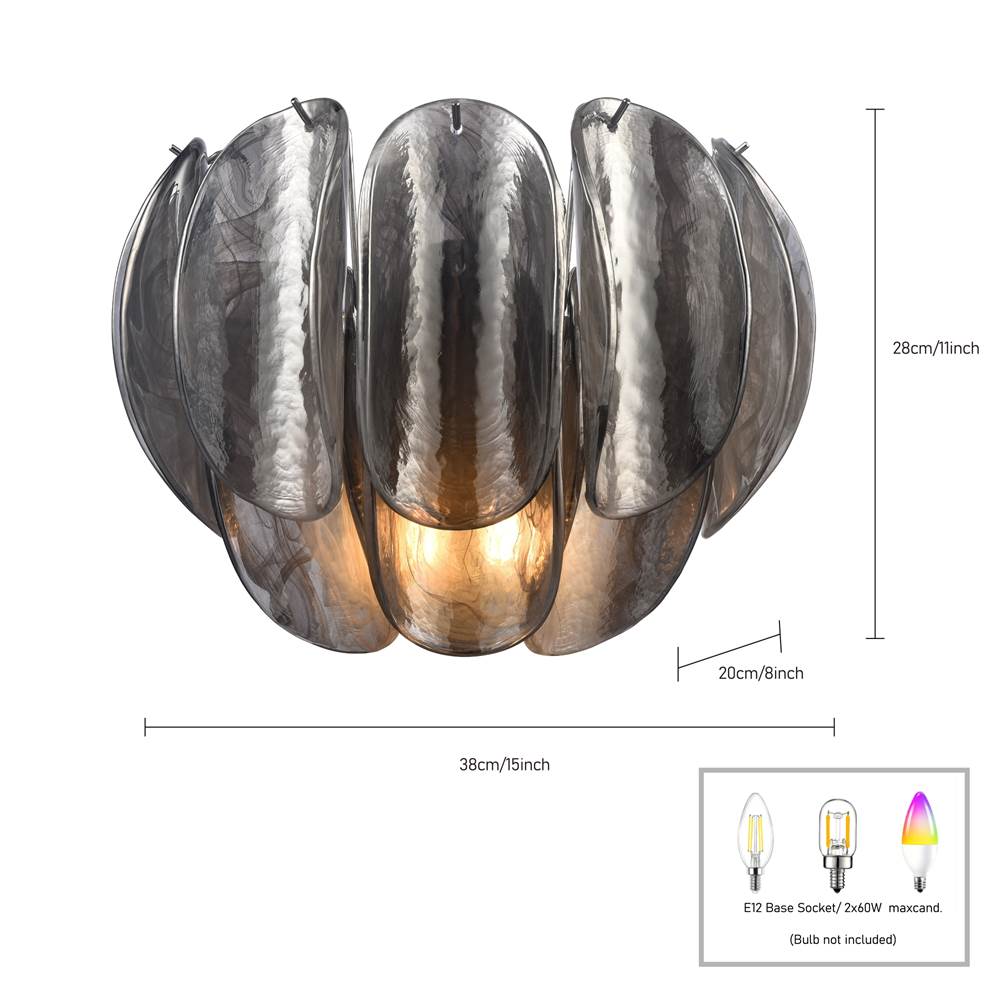 Arabela Lighting 85515-2 Polished Chrome 11.5'' Chateau Sconce In Polished Chrome With Curved Dark Gray Smoke Glass Image 2